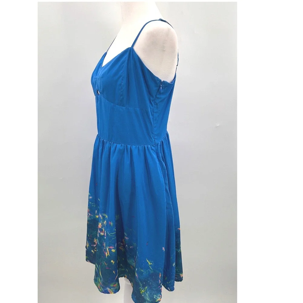 L'Amour by Nanette Lepore Blue Cutout Sundress with Pockets Ocean Print Tropical